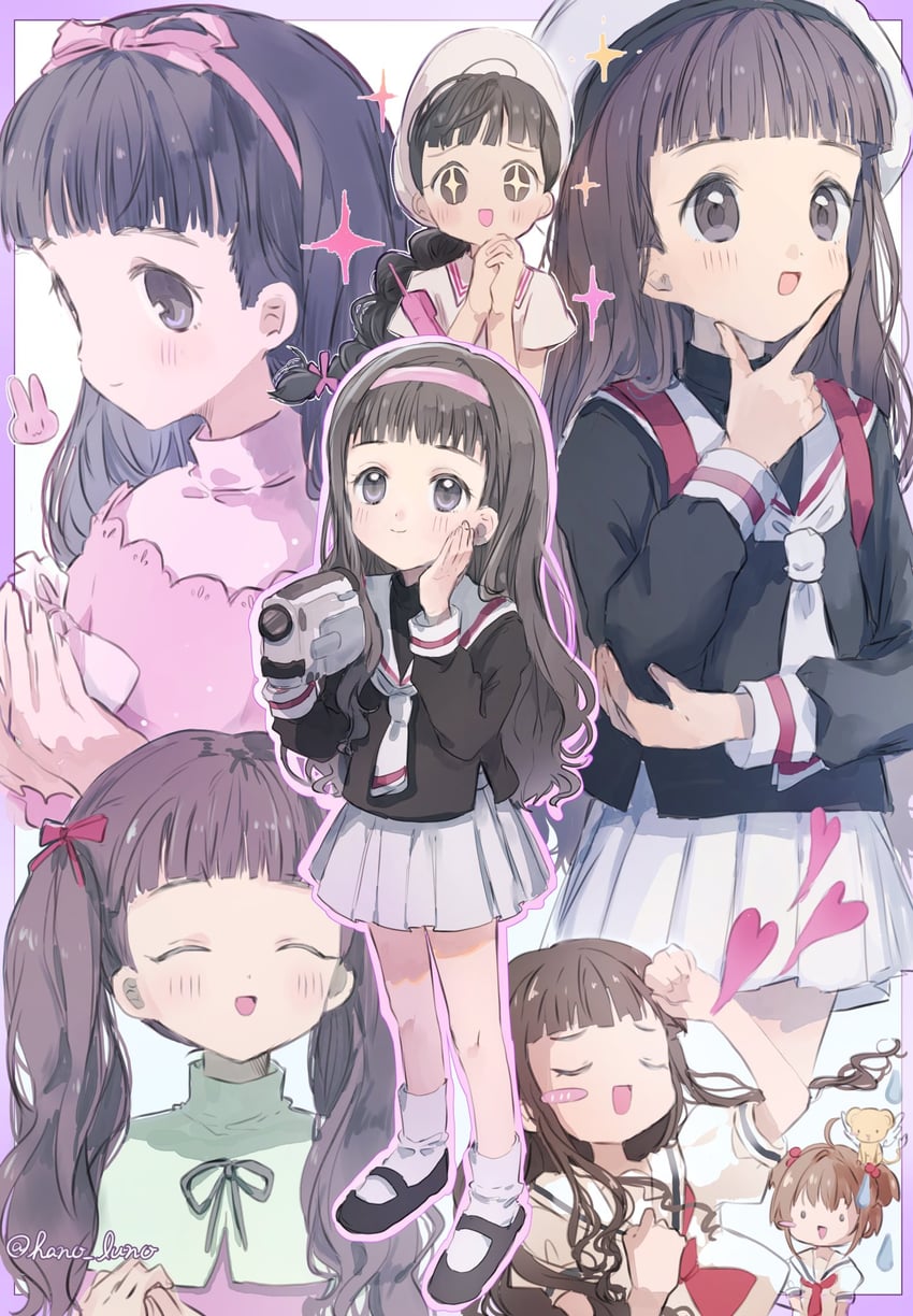 kinomoto sakura, kero, and daidouji tomoyo (cardcaptor sakura) drawn by hano_luno