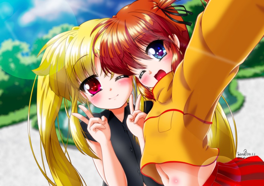 fate testarossa and takamachi nanoha (lyrical nanoha and 2 more) drawn by misril