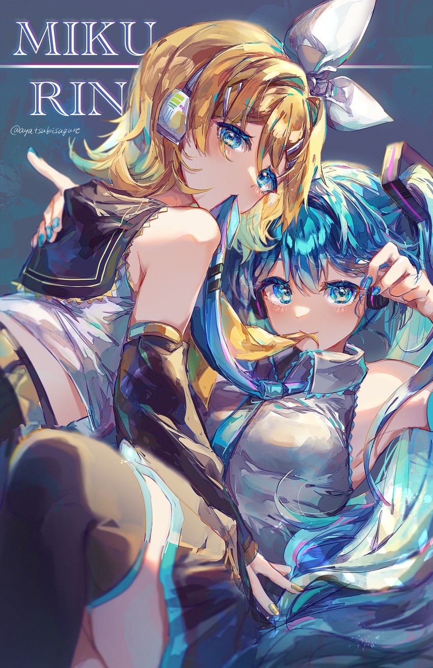 hatsune miku and kagamine rin (vocaloid) drawn by ayatsuki_sugure