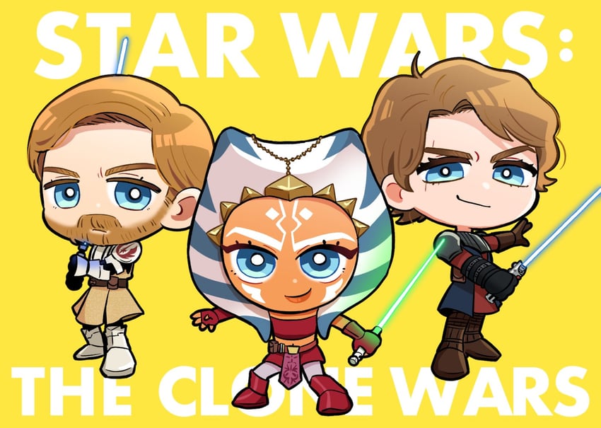ahsoka tano, obi-wan kenobi, and anakin skywalker (star wars and 1 more) drawn by chawako_(spchawanmushi)