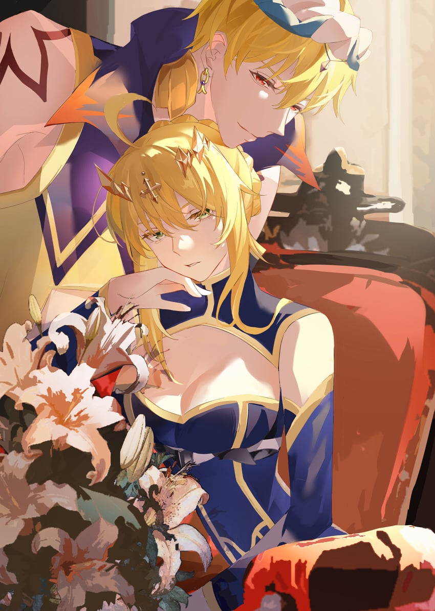 artoria pendragon and gilgamesh (fate and 1 more) drawn by anyuqiushui724