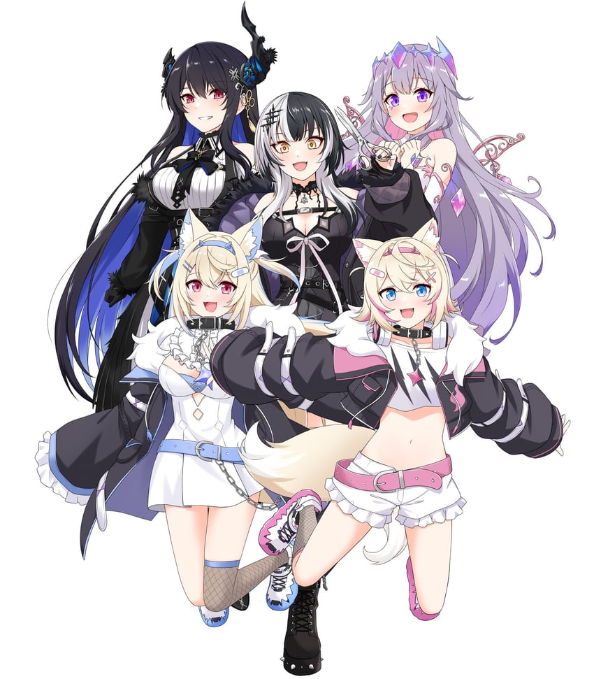 shiori novella, nerissa ravencroft, fuwawa abyssgard, mococo abyssgard, and koseki bijou (hololive and 1 more) drawn by felutiahime