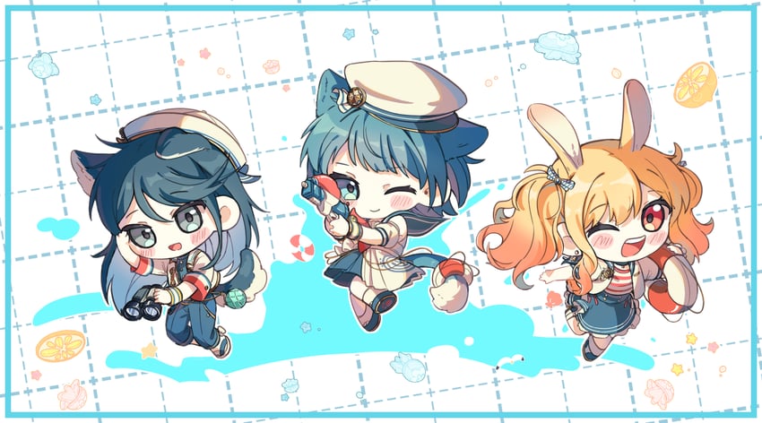 tenma saki, kiritani haruka, and hoshino ichika (project sekai) drawn by tangerine_bread