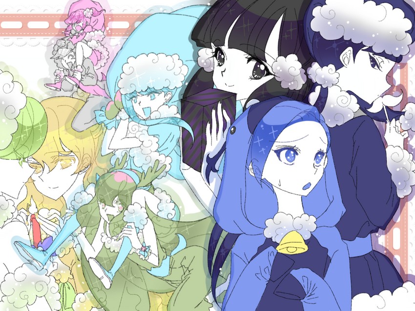 benitoite, sphene, neptunite, watermelon tourmaline, obsidian, and 4 more (houseki no kuni) drawn by easty