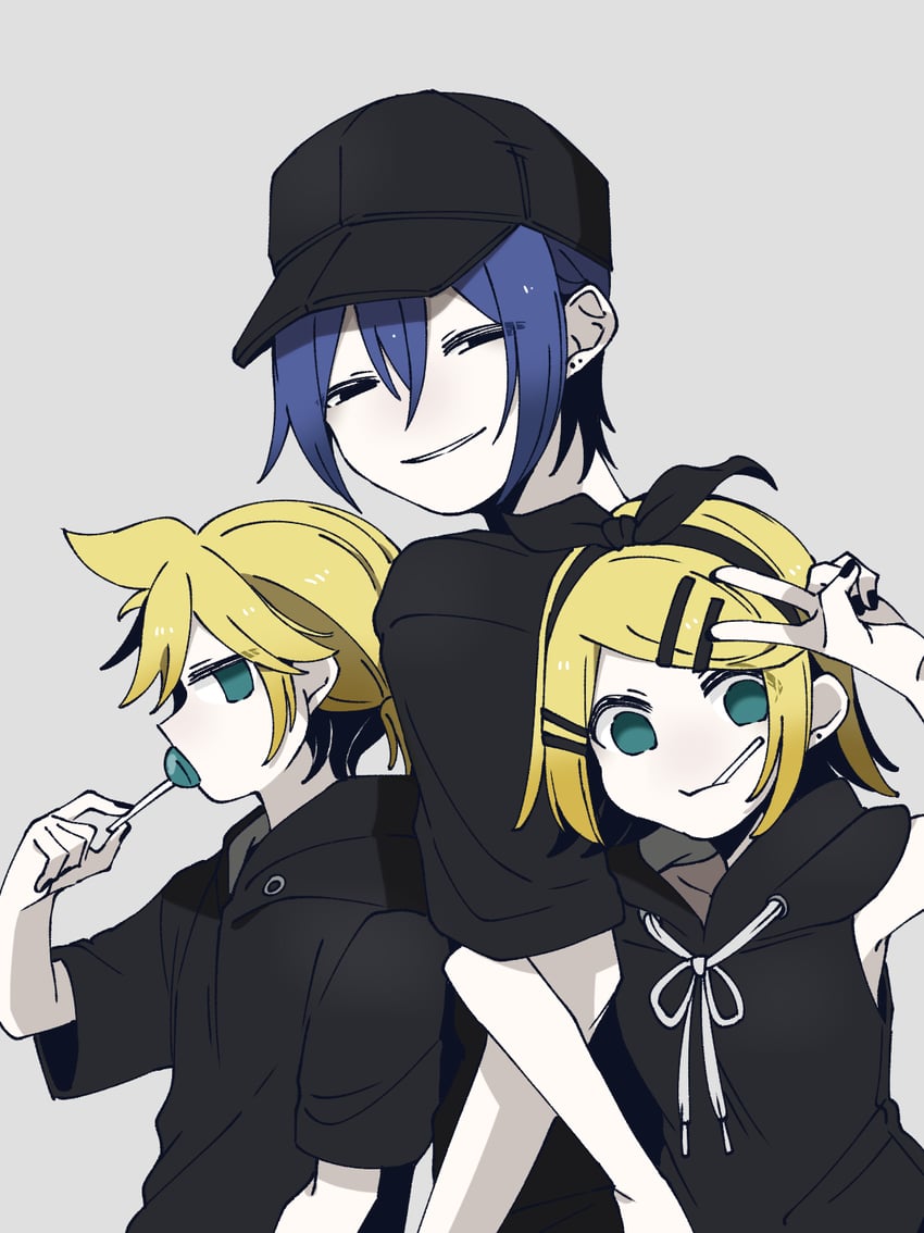 kagamine rin, kagamine len, and kaito (vocaloid and 1 more) drawn by nasishu2525