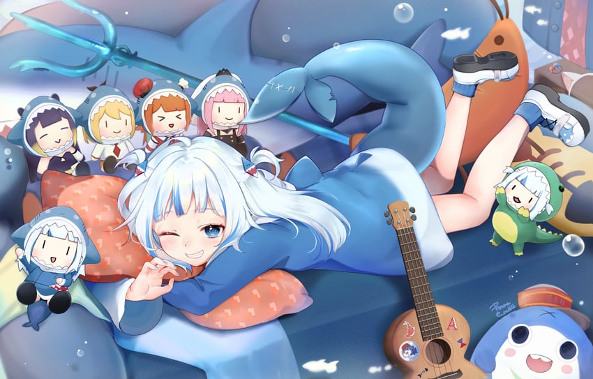 gawr gura, mori calliope, ninomae ina'nis, takanashi kiara, watson amelia, and 7 more (hololive and 1 more) drawn by red666