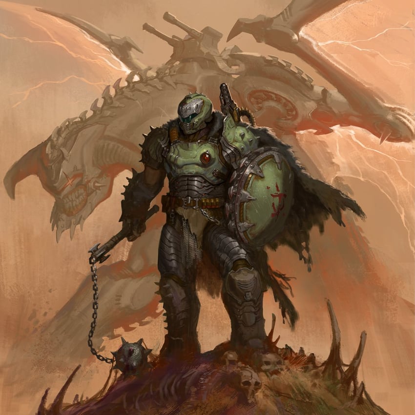 doomguy and serrat (doom and 1 more) drawn by emerson_tung