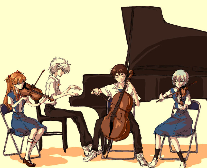 souryuu asuka langley, ayanami rei, ikari shinji, and nagisa kaworu (neon genesis evangelion and 3 more) drawn by hichiriki