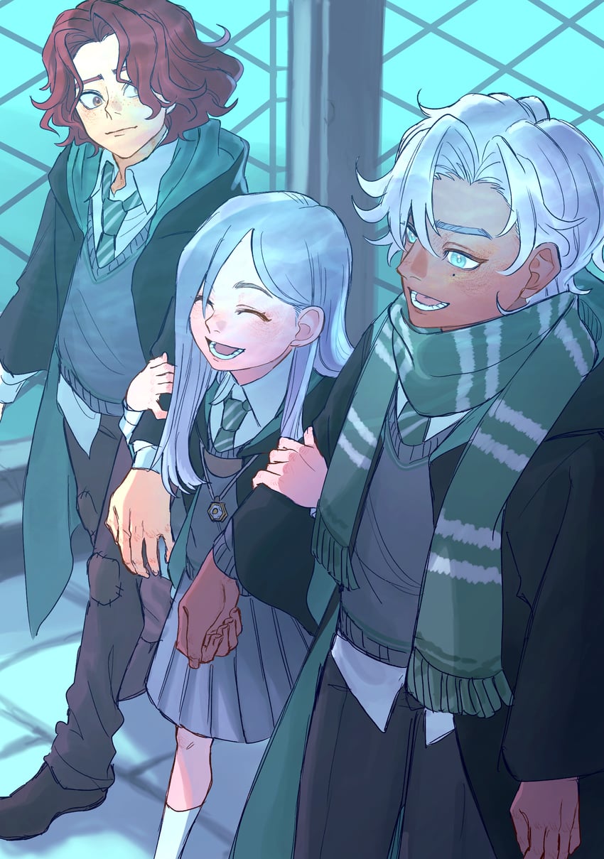 daniel page, ivy warrington, and protagonist (wizarding world and 2 more) drawn by wohara