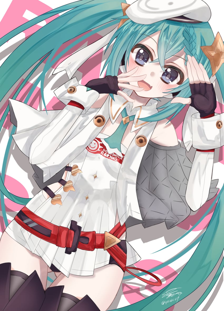 hatsune miku and racing miku (vocaloid and 1 more) drawn by saki_(syauki1119)