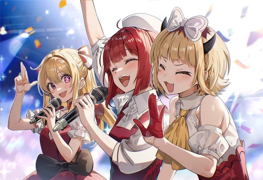 arima kana, hoshino ruby, and memcho (oshi no ko) drawn by nyoro_(nyoronyoro000)
