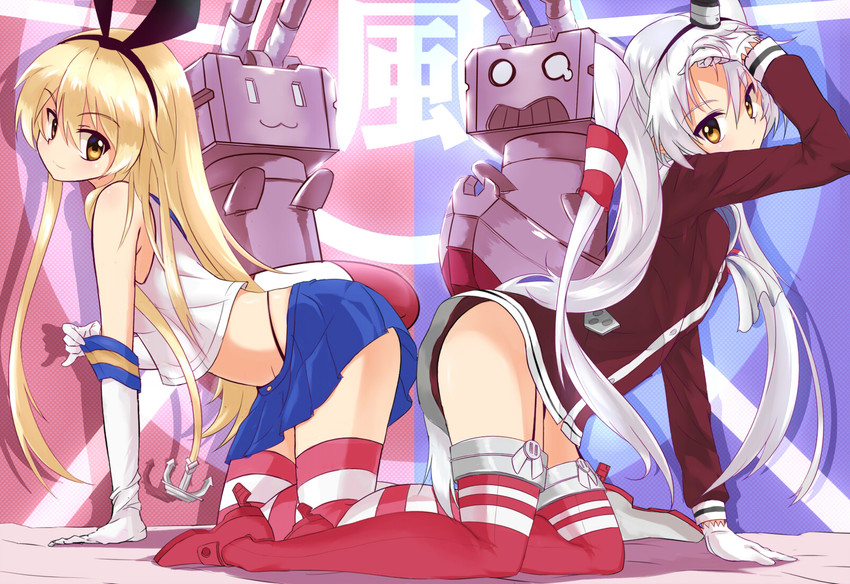 shimakaze, amatsukaze, rensouhou-chan, and rensouhou-kun (kantai collection) drawn by caibao_return