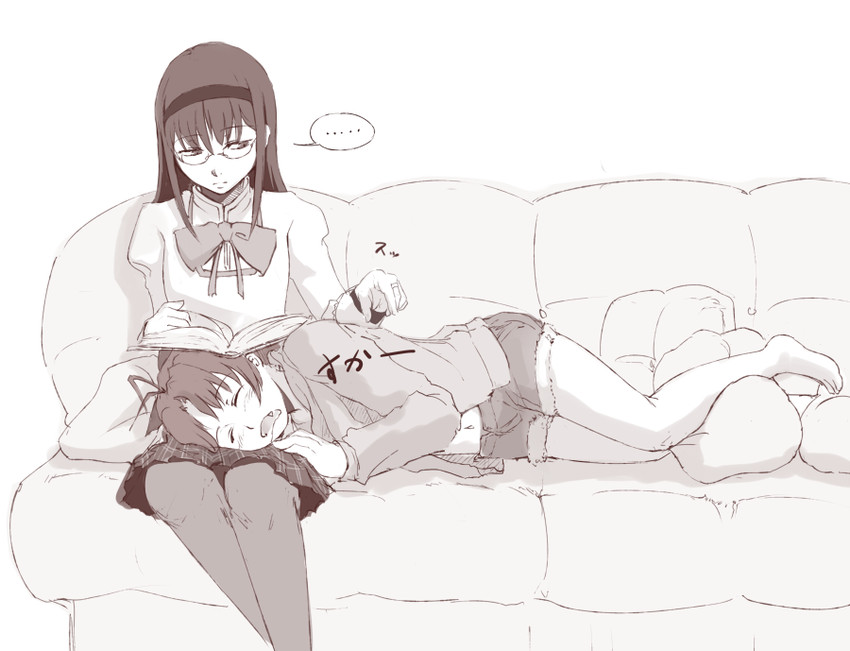 akemi homura and sakura kyoko (mahou shoujo madoka magica) drawn by uruo