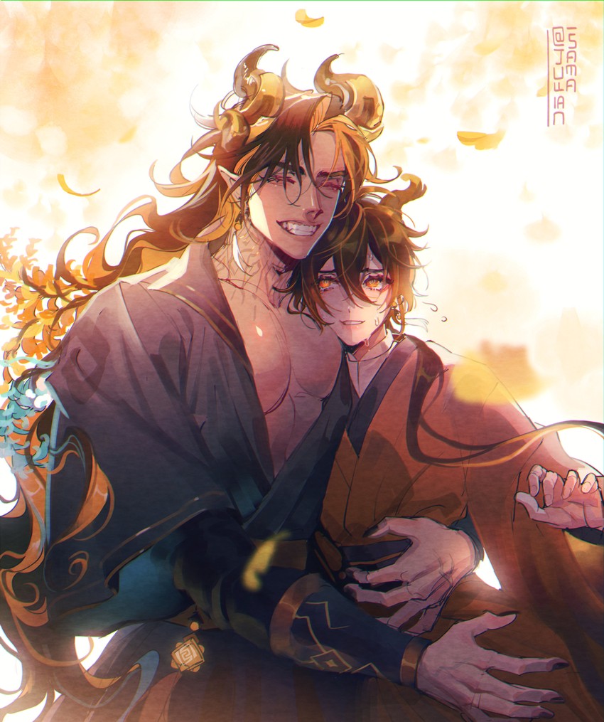 zhongli and azhdaha (genshin impact) drawn by jullian_sama