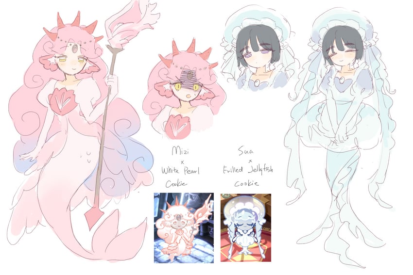 sua, mizi, black pearl cookie, white pearl cookie, and frilled jellyfish cookie (alien stage and 2 more) drawn by coldmeow