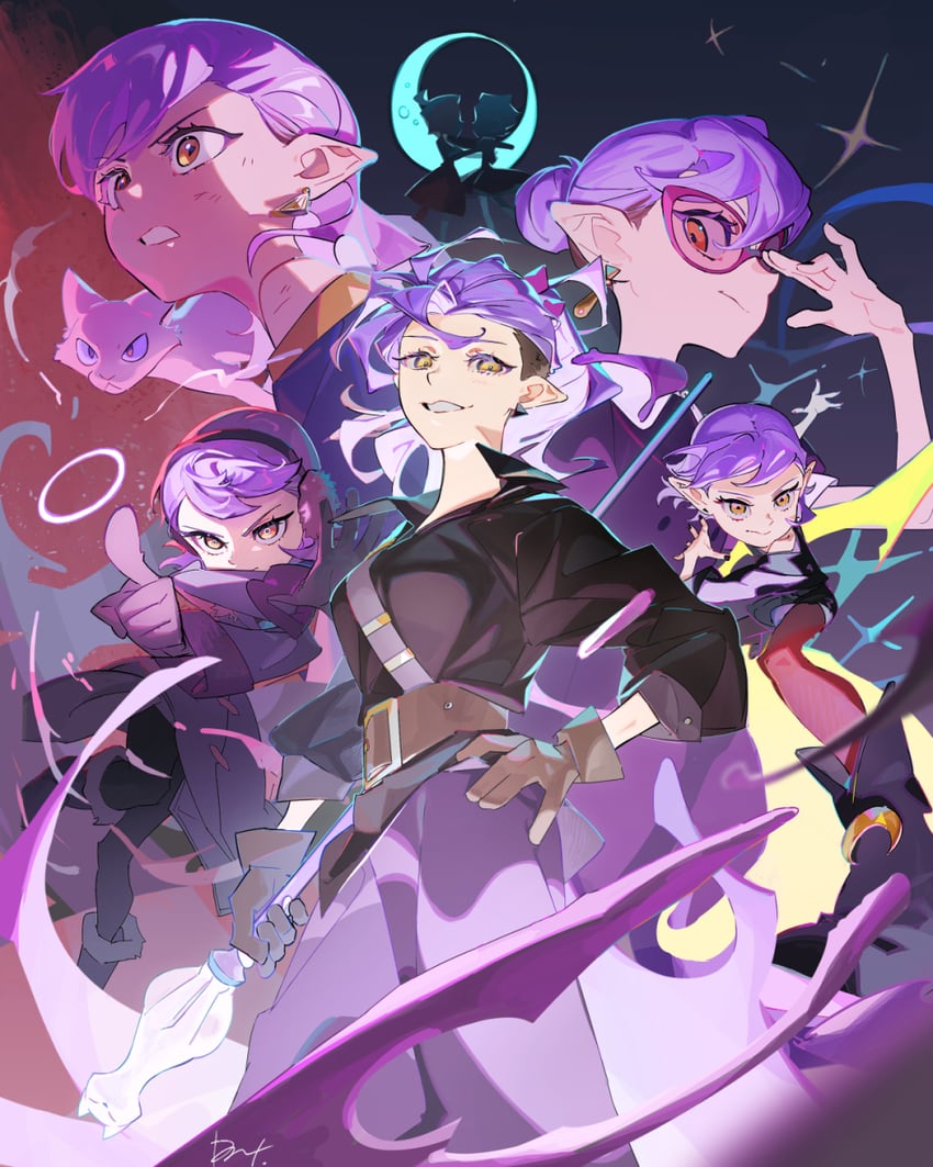 luz noceda, amity blight, and ghost (the owl house) drawn by tsuji_(ksi03164)