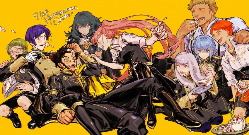 female byleth, hilda valentine goneril, lysithea von ordelia, marianne von edmund, claude von riegan, and 4 more (fire emblem and 1 more) drawn by screwd_gamer