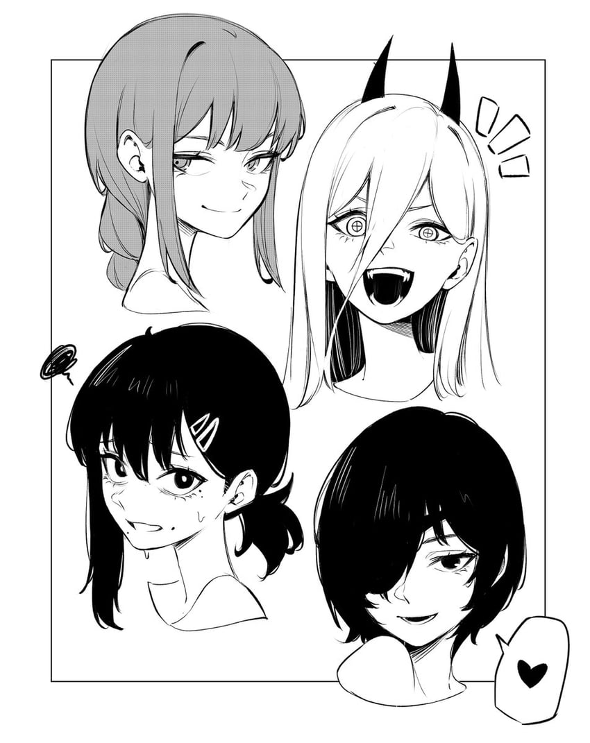 makima, power, higashiyama kobeni, and himeno (chainsaw man) drawn by penguinwhodraw