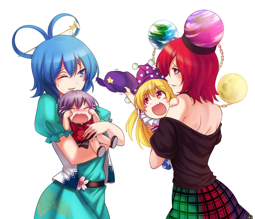 kaku seiga, miyako yoshika, clownpiece, and hecatia lapislazuli (touhou) drawn by koissa
