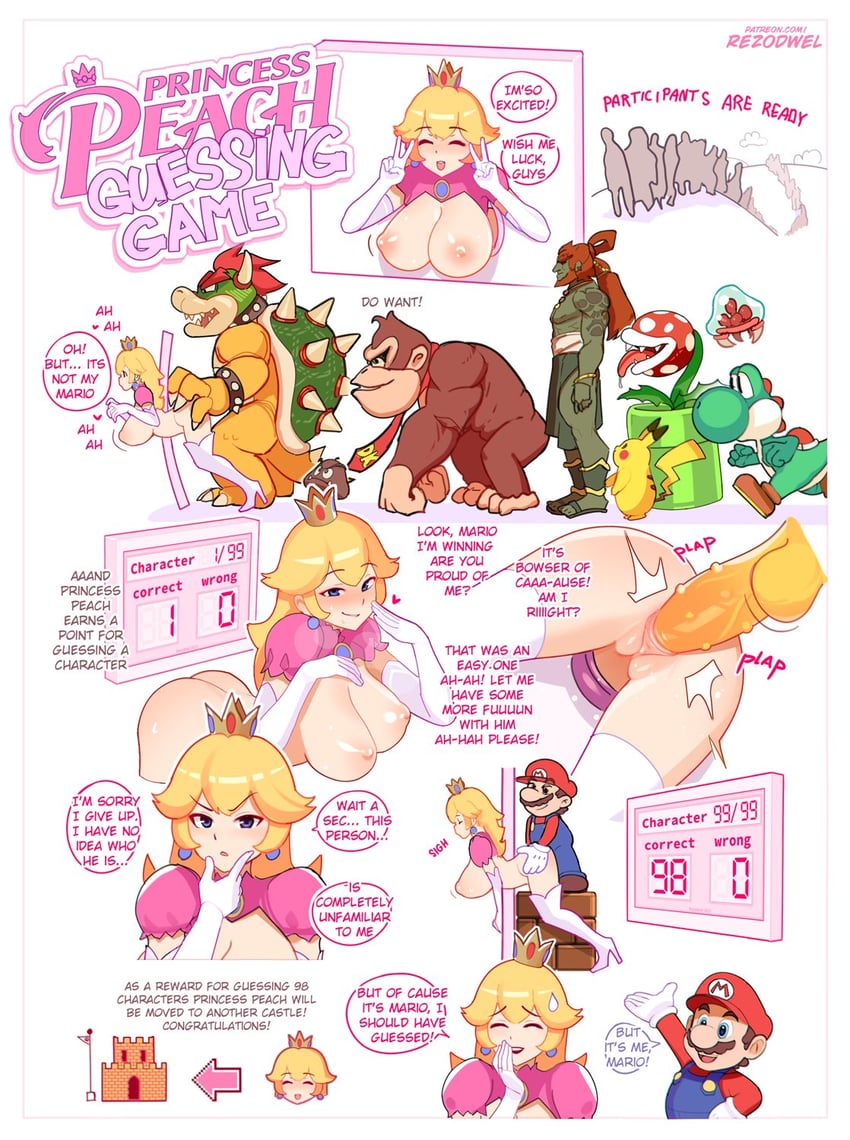 pikachu, princess peach, mario, bowser, ganondorf, and 6 more (pokemon and 4 more) drawn by rezodwel