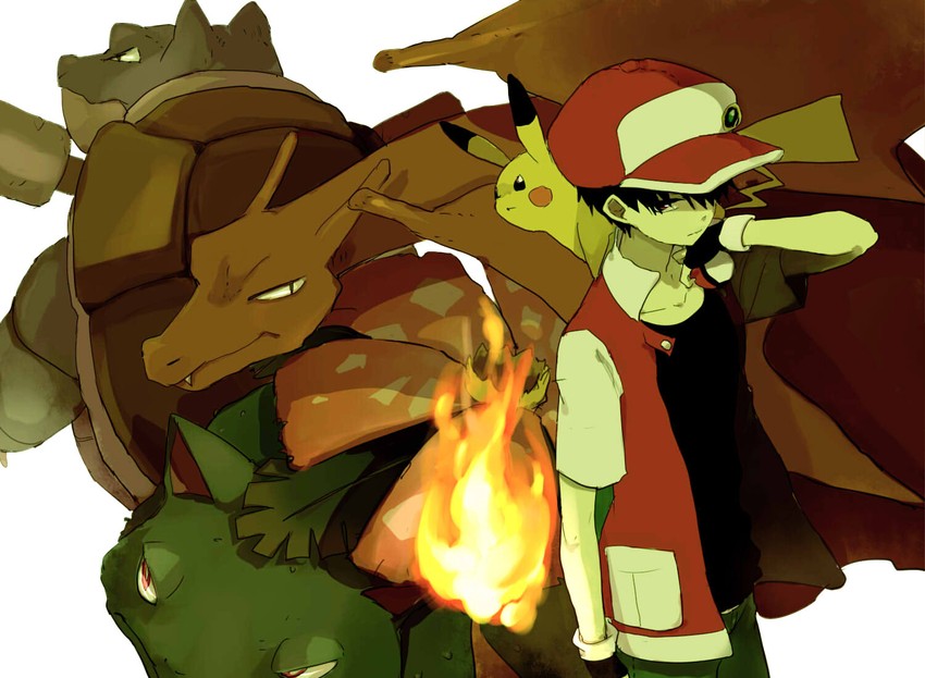 pikachu, red, charizard, venusaur, and blastoise (pokemon and 2 more) drawn by tomtomjm