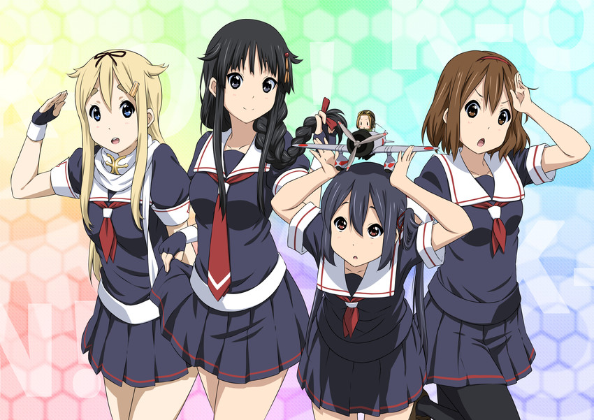 shigure, yuudachi, shigure kai ni, akiyama mio, yuudachi kai ni, and 7 more (kantai collection and 1 more) drawn by oku_no_shi