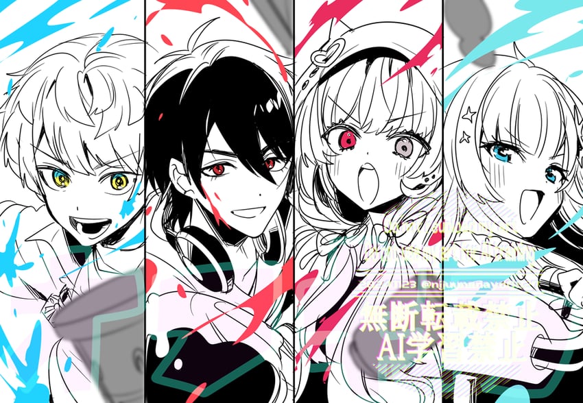 ishigami nozomi, yumeoi kakeru, hibachi mana, and yukishiro mahiro (nijisanji) drawn by ninahachi