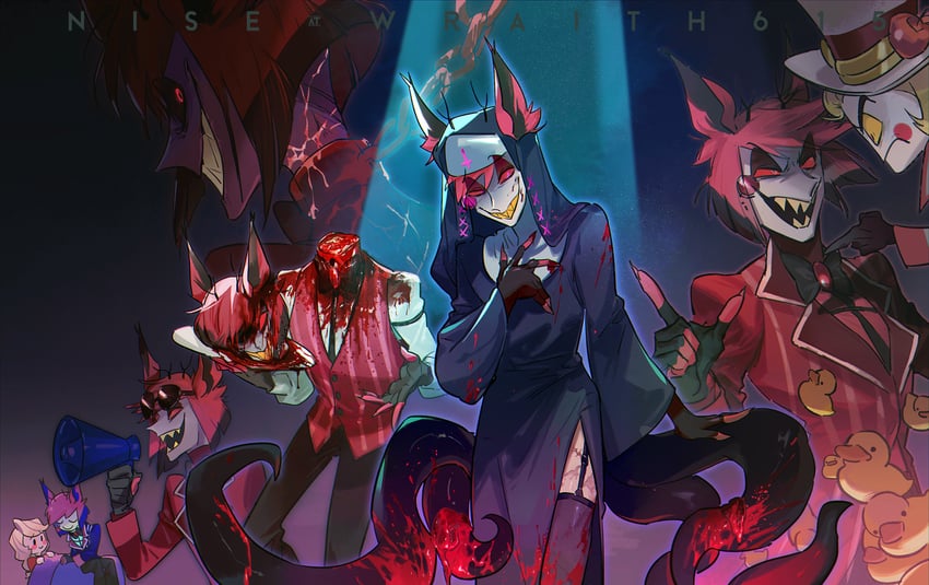 lucifer morningstar, charlie morningstar, and alastor (hazbin hotel) drawn by wraith615
