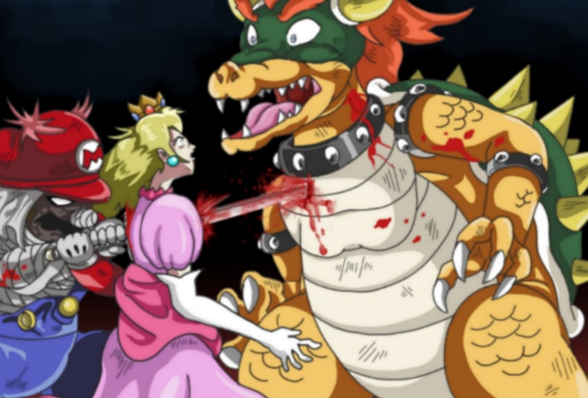 princess peach, mario, bowser, and shishio makoto (mario and 1 more) drawn by mojapene