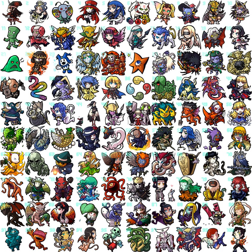 jack frost, demi-fiend, alice, pixie, pyro jack, and 102 more (shin megami tensei and 2 more) drawn by akihisa