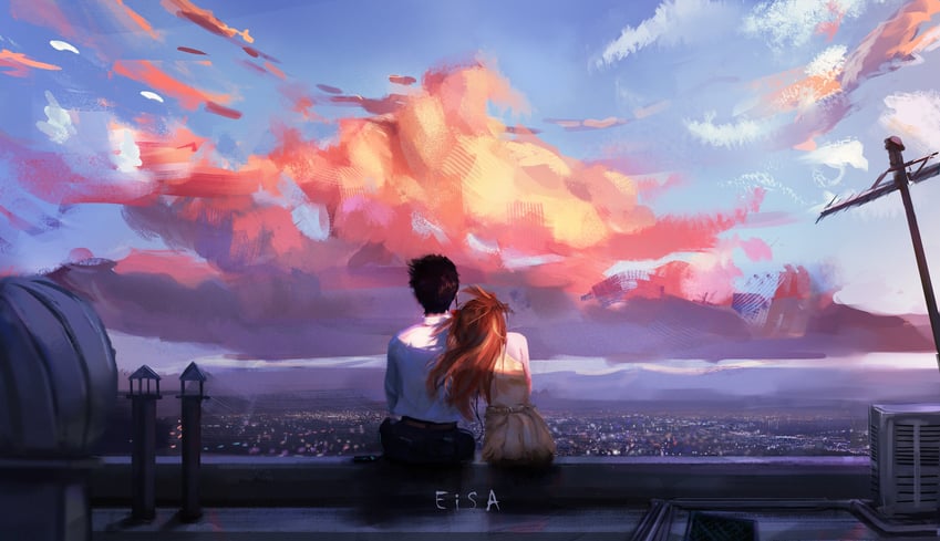 souryuu asuka langley and ikari shinji (neon genesis evangelion) drawn by cinndvl