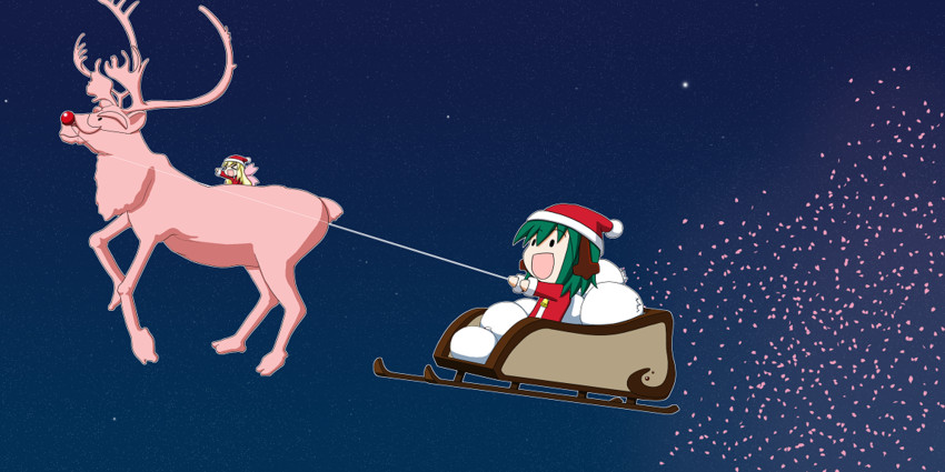 kasodani kyouko, lily white, unzan, and rudolph the red nosed reindeer (touhou) drawn by rakugaki-biyori