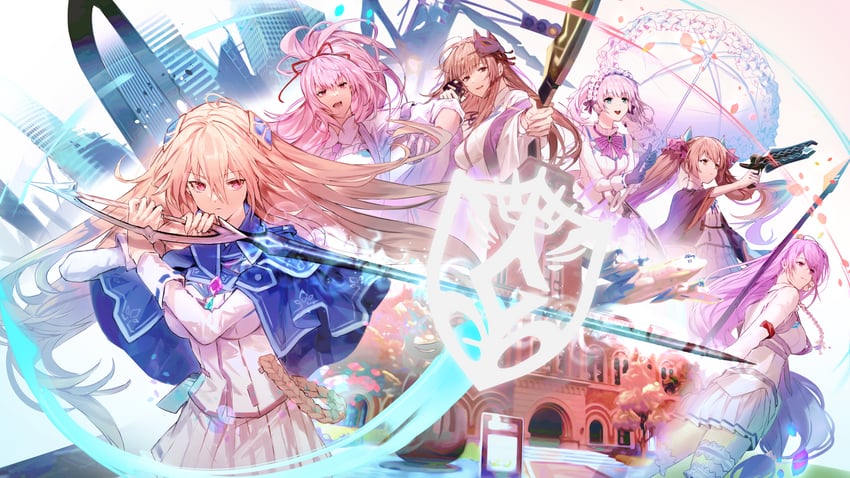 shirakawa yuina, kiryuu miya, ogasawara hisame, kura satomi, tsukishiro monaka, and 1 more (heaven burns red) drawn by hikaku_(siyrgr)