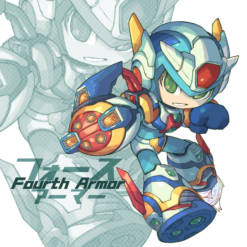 x and fourth armor x (mega man and 2 more) drawn by iikoao