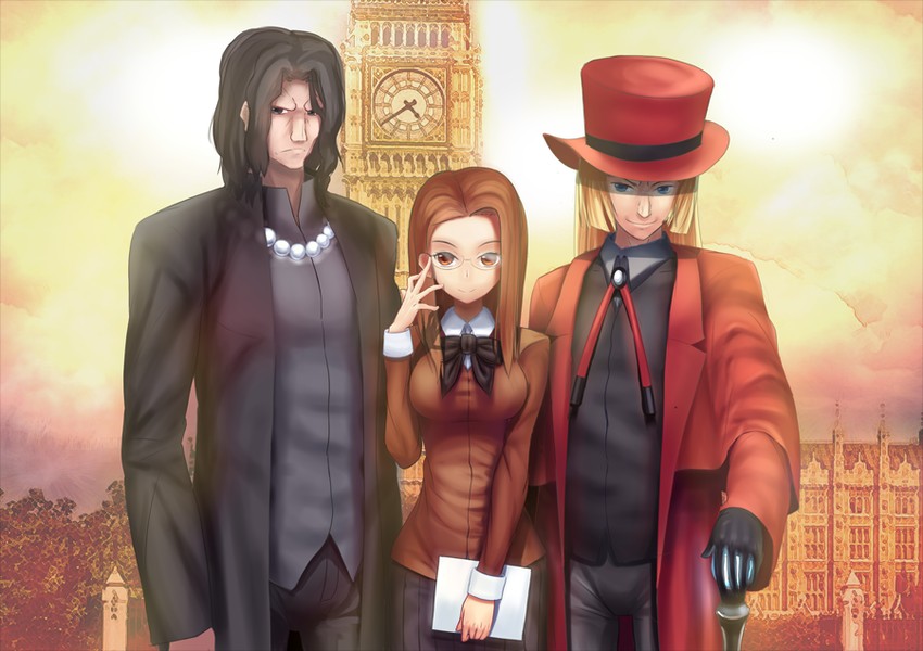 aozaki touko, araya souren, and cornelius alba (kara no kyoukai) drawn by tsukikanade