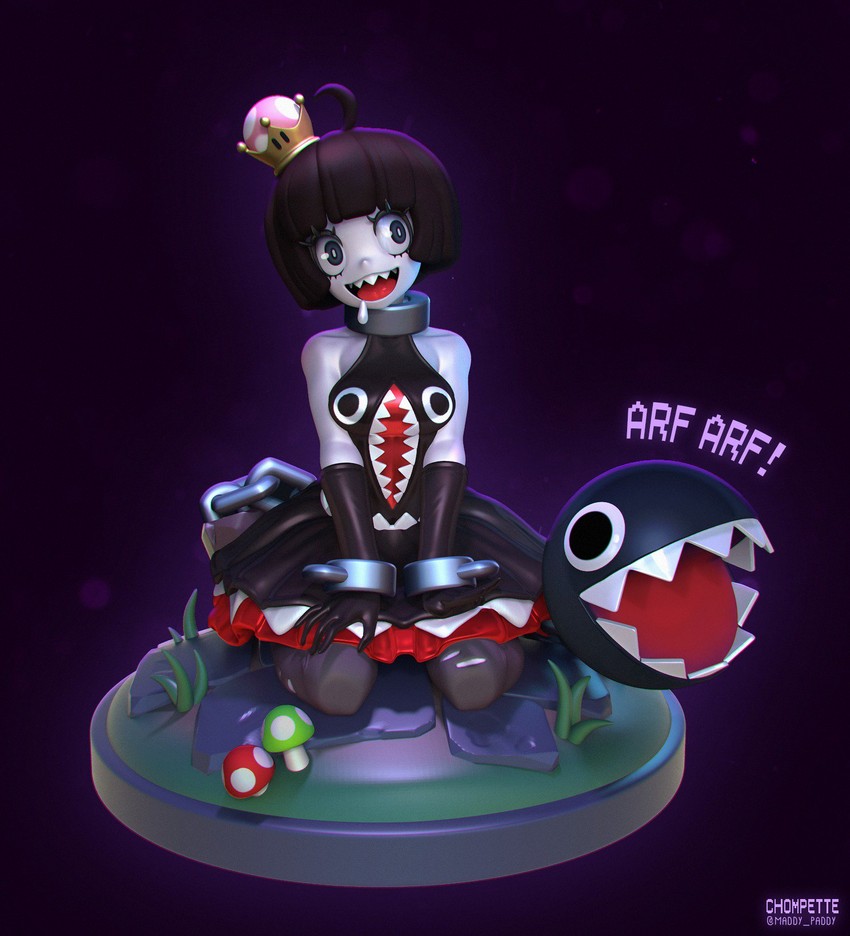 chain chomp and princess chain chomp (mario and 1 more) drawn by maddy_kenyon