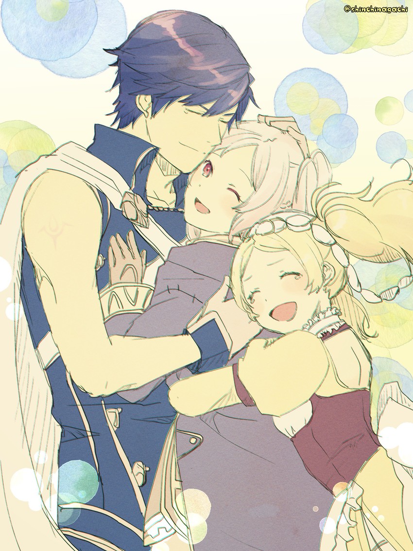 female robin, chrom, and lissa (fire emblem and 1 more) drawn by nishimura_(shinchinagachi)