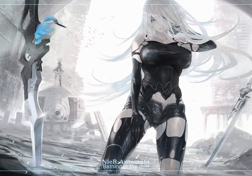 2b, a2, and machine (nier and 1 more) drawn by maeshima_shigeki
