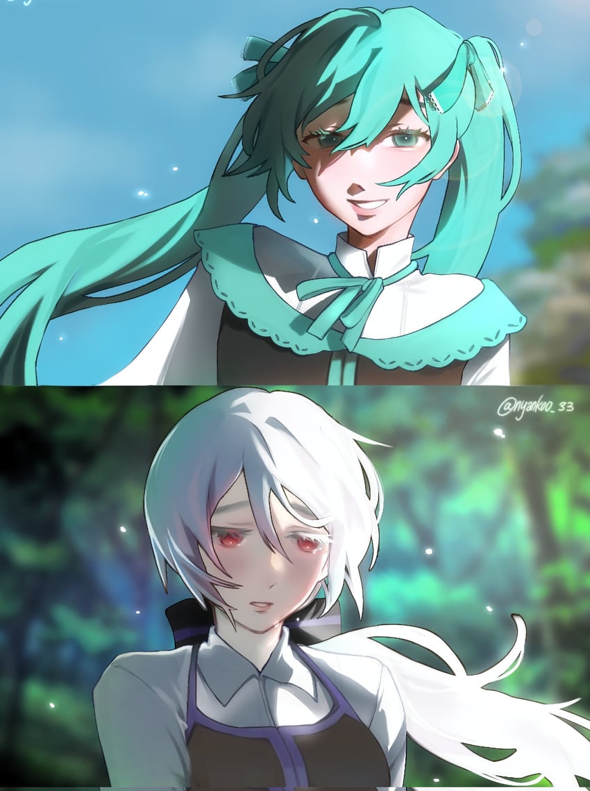hatsune miku, yowane haku, michaela, and clarith (vocaloid and 2 more) drawn by nyankoo_33
