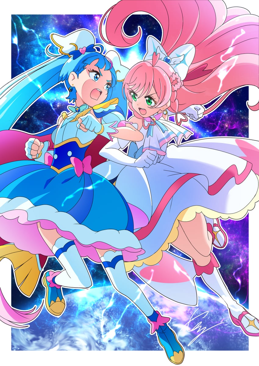 sora harewataru, nijigaoka mashiro, cure sky, and cure prism (precure and 1 more) drawn by tirofinire