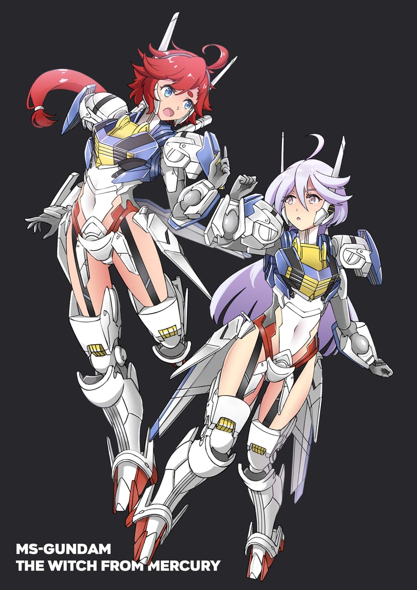 suletta mercury, miorine rembran, and gundam aerial (gundam and 1 more) drawn by sudhiro_sappurisa