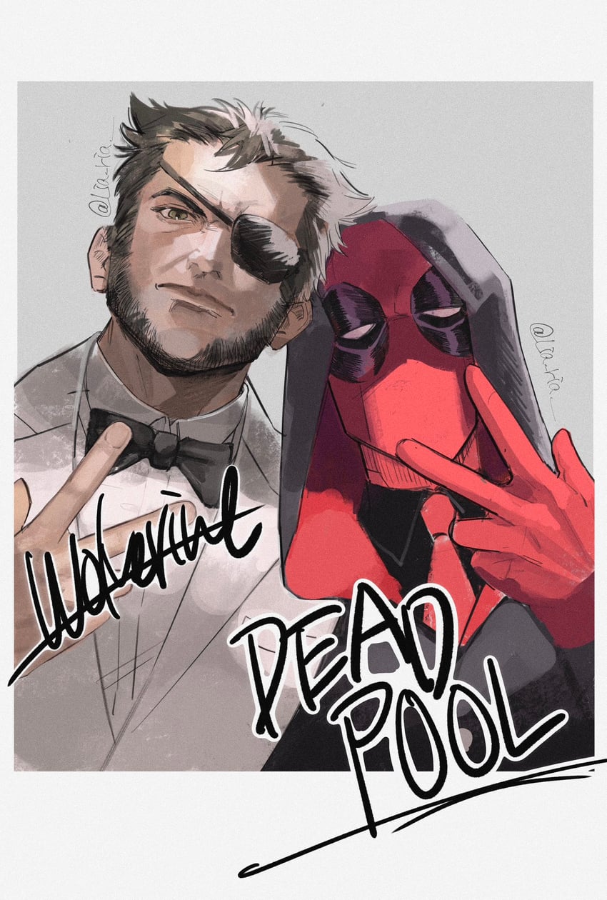 wolverine, deadpool, and patch (marvel and 4 more) drawn by lia_ria