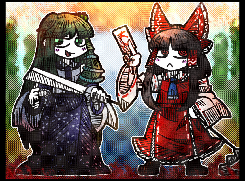 hakurei reimu and kochiya sanae (touhou) drawn by suenari_(peace)
