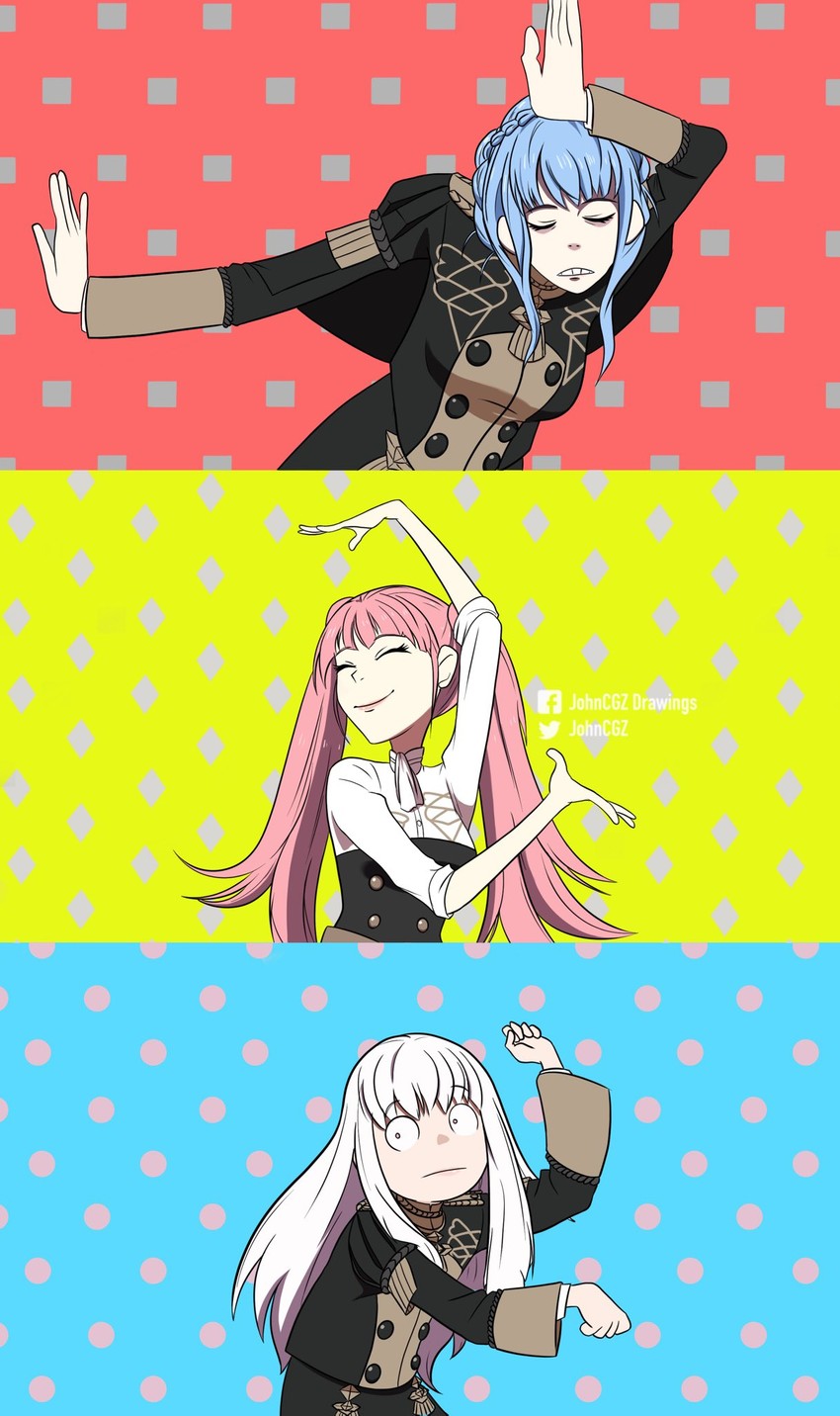 hilda valentine goneril, lysithea von ordelia, and marianne von edmund (fire emblem and 2 more) drawn by johncgz
