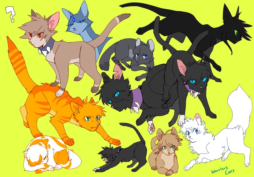 firestar, scourge, hollyleaf, brightheart, cloudtail, and 4 more (warrior cats and 2 more) drawn by neko_gokoro