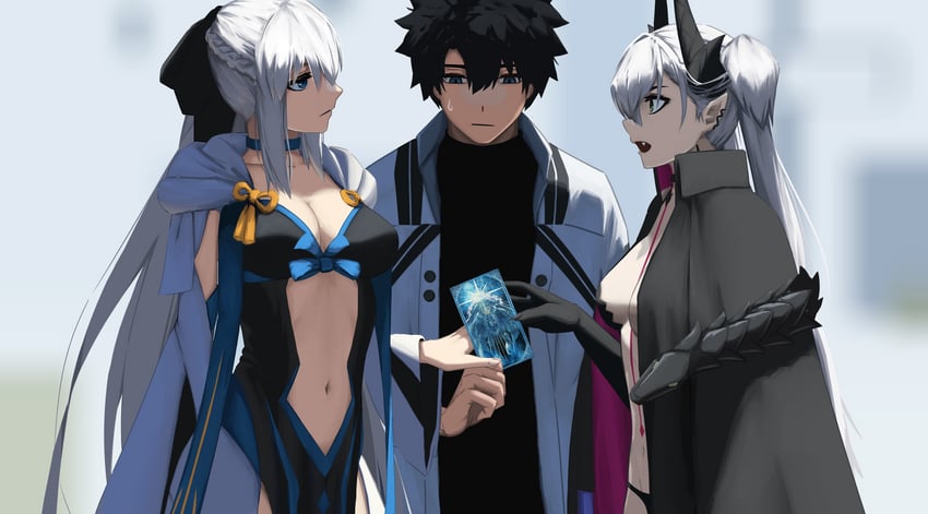 fujimaru ritsuka, morgan le fay, and lilith (fate and 1 more) drawn by paperpillar