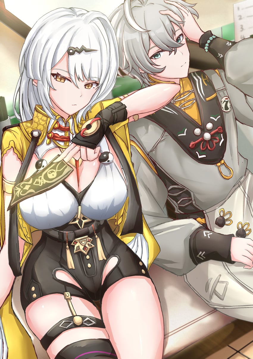 yixuan and wise (zenless zone zero) drawn by lawgdrawingworkshop