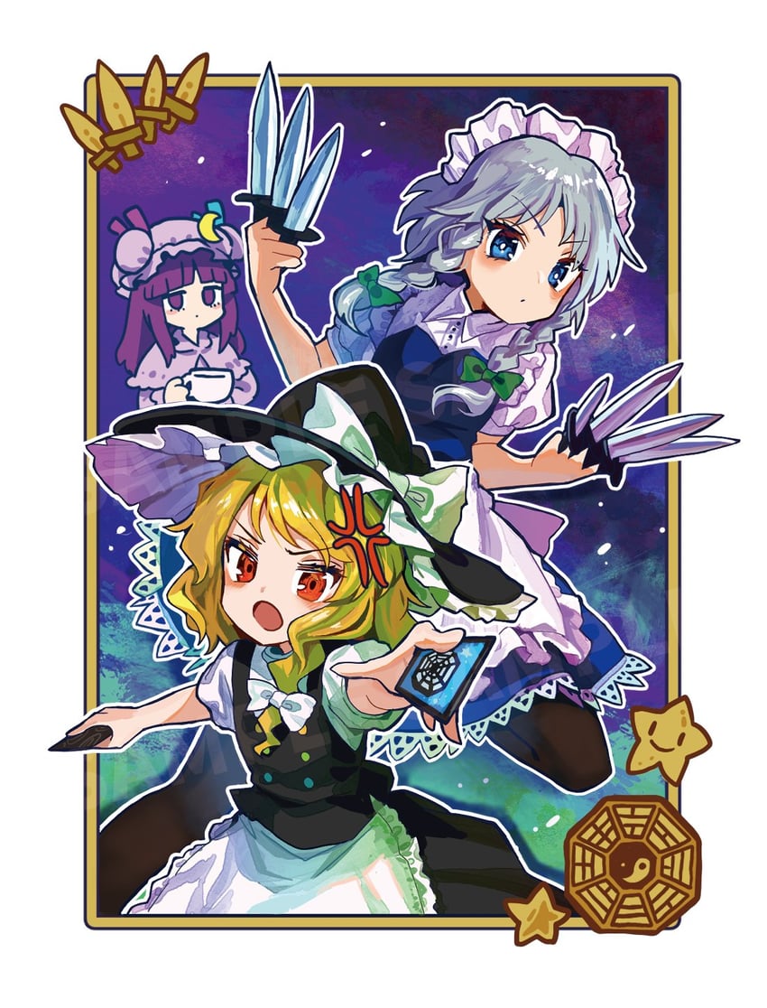 kirisame marisa, izayoi sakuya, and patchouli knowledge (touhou) drawn by howhow_notei
