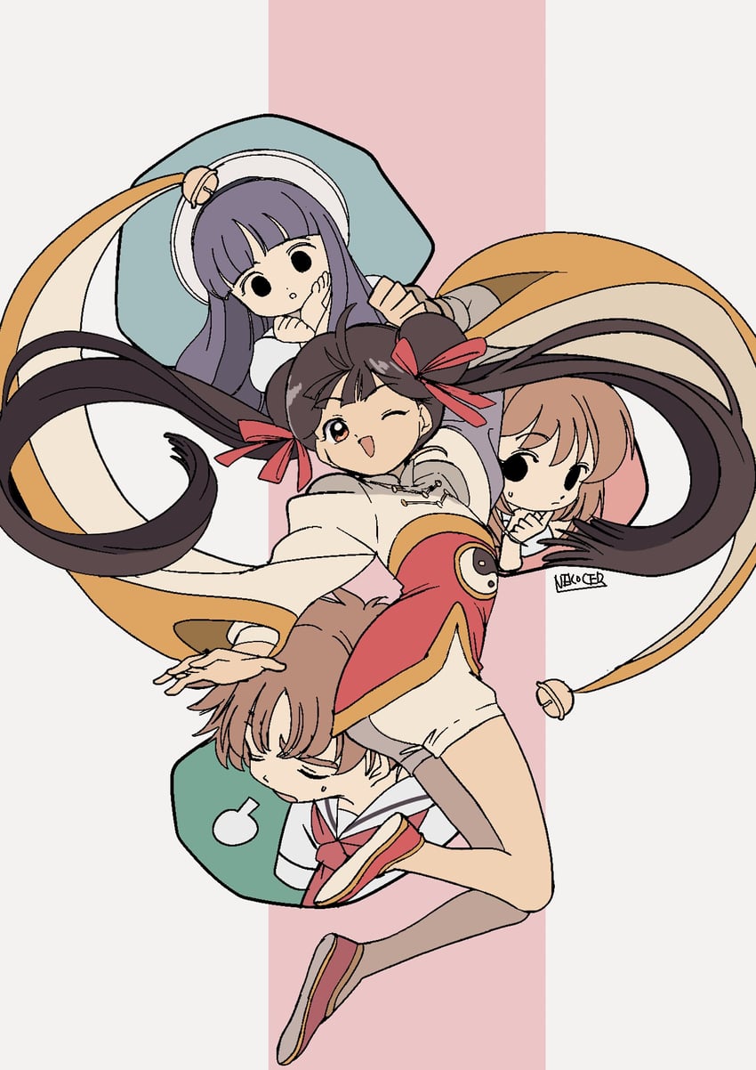 kinomoto sakura, daidouji tomoyo, li syaoran, and li meiling (cardcaptor sakura) drawn by edoya_inuhachi