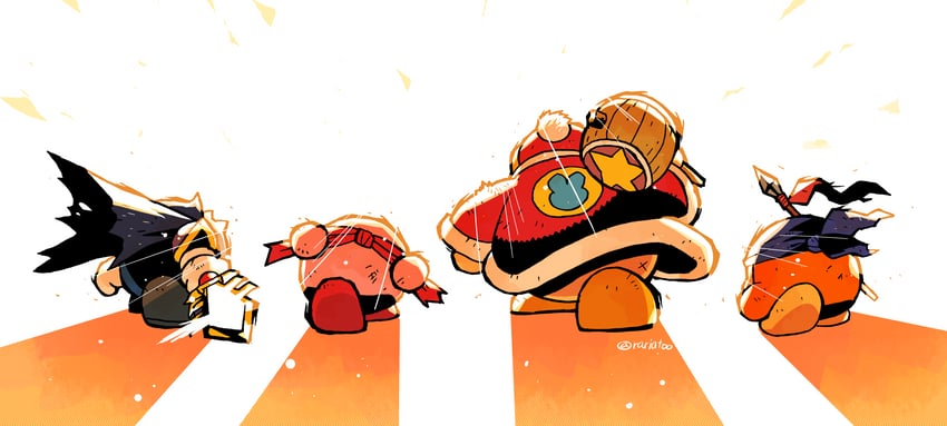 kirby, meta knight, king dedede, and bandana waddle dee (kirby) drawn by rariatto_(ganguri)